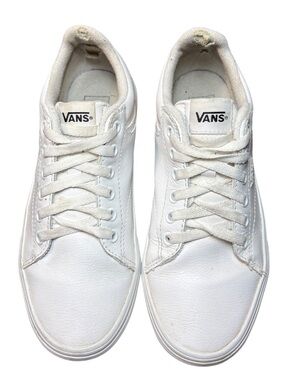 Vans White Leather Sneakers Low Top Lace Up Casual Shoes Women